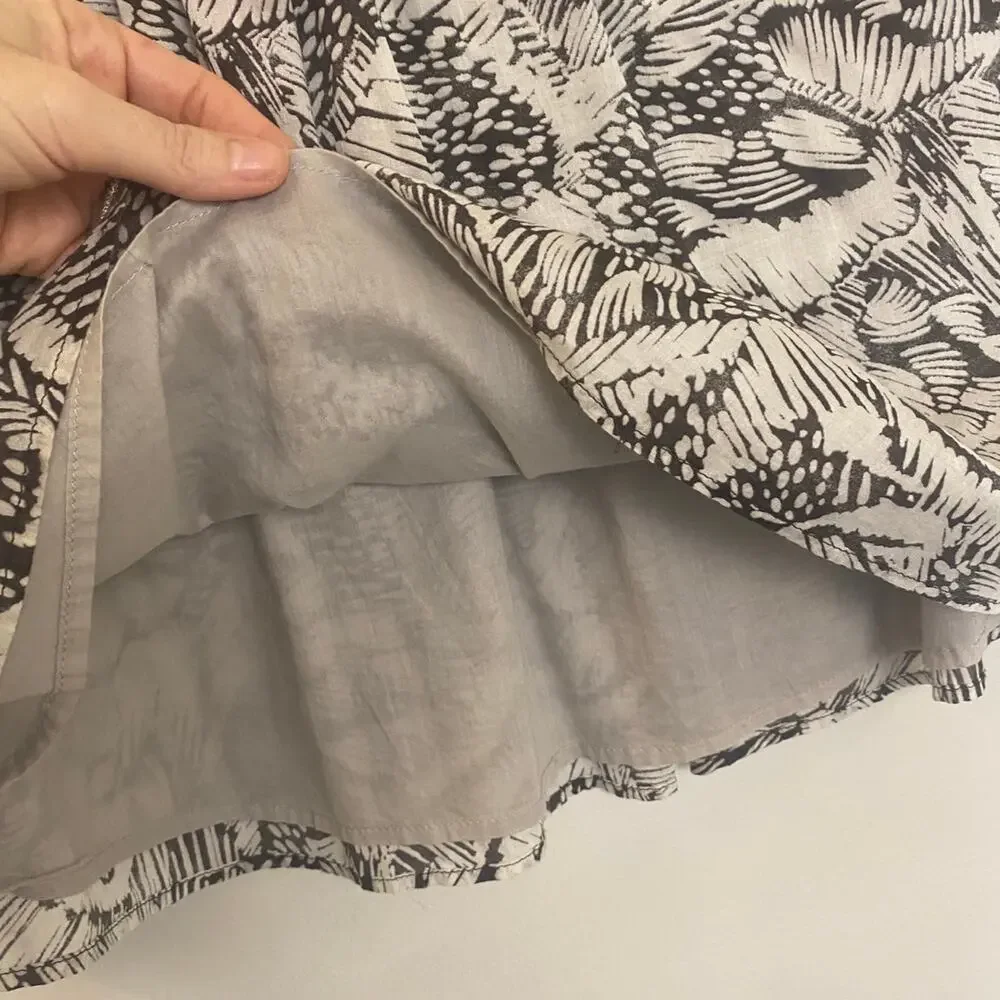 Eddie Bauer Cotton Floral Print A-Line Skirt Lightweight Brown White Size 6 90's